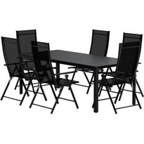 Ruokailuryhmä ulos Venture Home, musta Giardini-pöytä 200x90cm + 6 mustaa Levanzo-tuolia