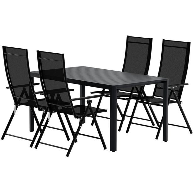 Ruokailuryhmä ulos Venture Home, musta Giardini-pöytä 150x90cm + 4 mustaa Levanzo-tuolia