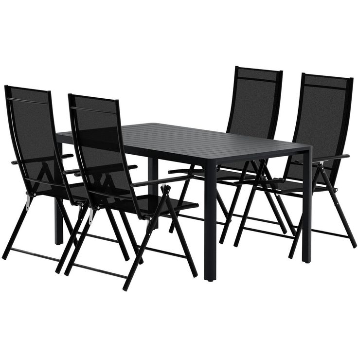Ruokailuryhmä ulos Venture Home, musta Giardini-pöytä 150x90cm + 4 mustaa Levanzo-tuolia