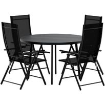 Ruokailuryhmä ulos Venture Home, musta Giardini-pöytä Ø120cm + 4 mustaa Levanzo-tuolia