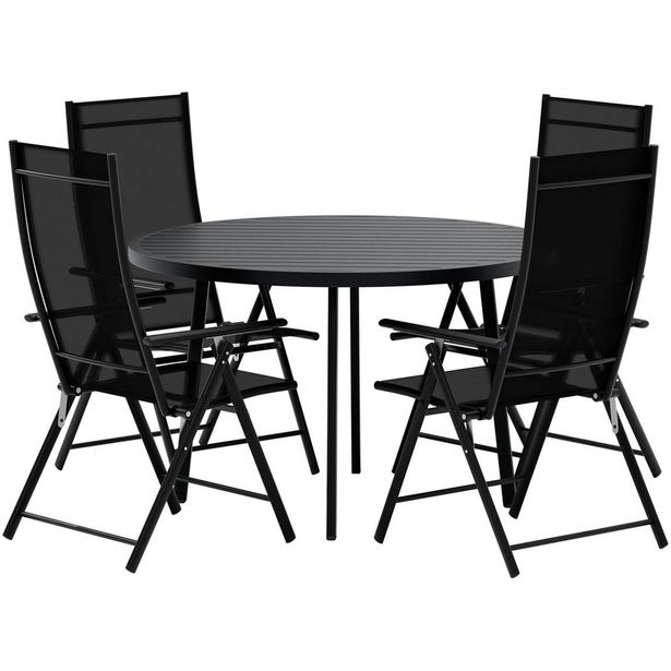 Ruokailuryhmä ulos Venture Home, musta Giardini-pöytä Ø120cm + 4 mustaa Levanzo-tuolia