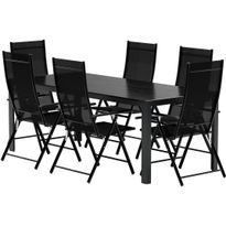 Ruokailuryhmä ulos Venture Home, musta Break-pöytä 205x90cm + 6 mustaa Levanzo-tuolia