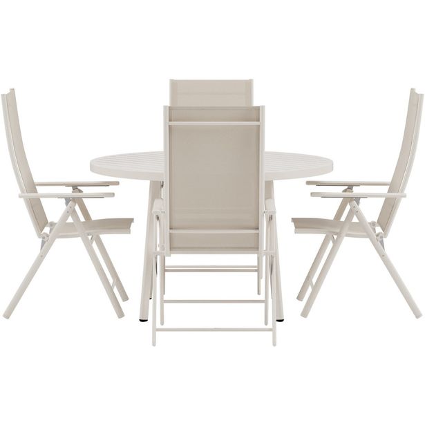 Ruokailuryhmä ulos Venture Home, beige Giardini-pöytä Ø120cm + 4 beigeä Levanzo-tuolia