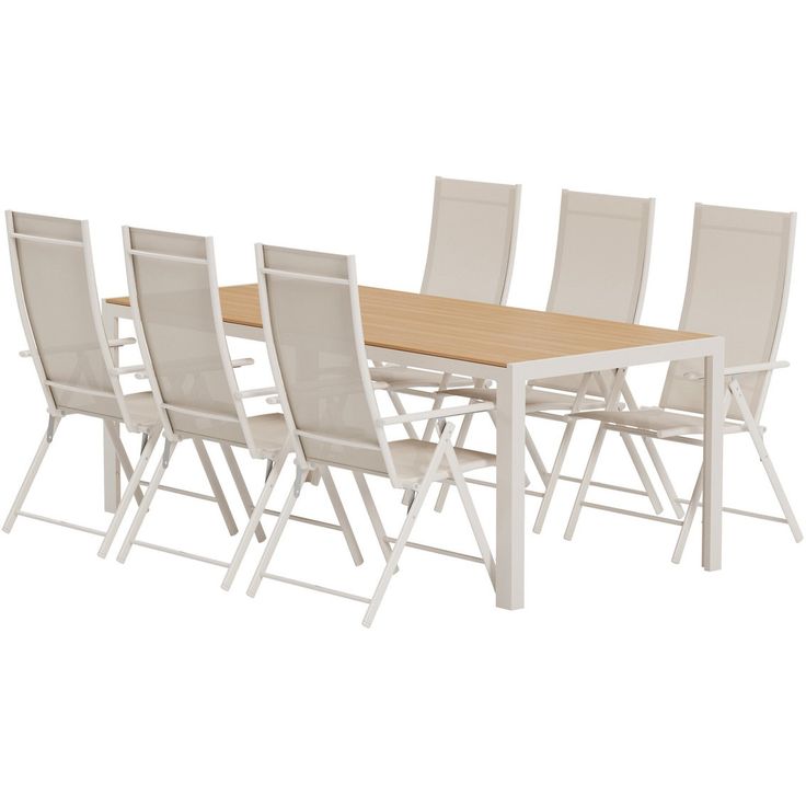 Ruokailuryhmä ulos Venture Home, beige Break-pöytä 205x90cm + 6 beigeä Levanzo-tuolia