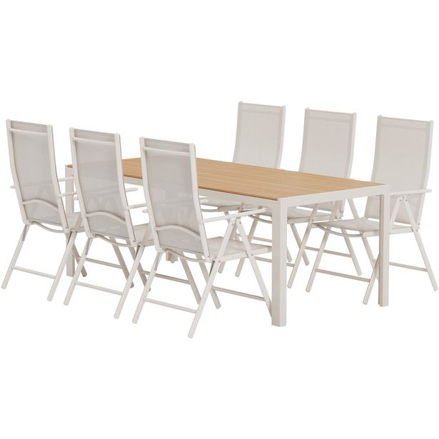 Ruokailuryhmä ulos Venture Home, beige Break-pöytä 205x90cm + 6 beigeä Break-tuolia