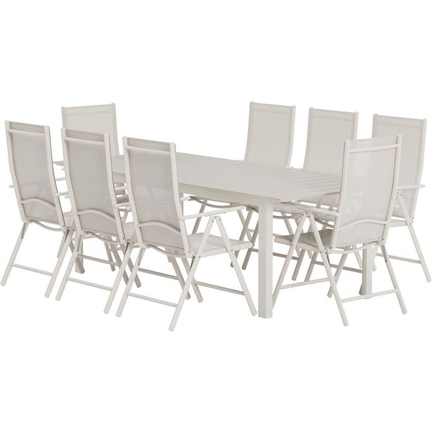 Ruokailuryhmä ulos Venture Home, beige Levels-pöytä 229x100cm + 8 beigeä Break-tuolia