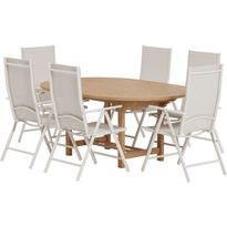 Ruokailuryhmä ulos Venture Home, luonnollisenvärinen Kenya-pöytä 180x120cm + 6 beigeä Break-tuolia