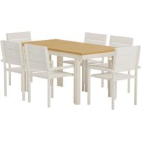 Ruokailuryhmä ulos Venture Home, luonnollisenvärinen Panama-pöytä 160x90cm + 6 beigeä Levels-tuolia