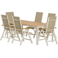 Ruokailuryhmä ulos Venture Home, beige Break-pöytä 205x90cm + 6 beigeä Panama-tuolia