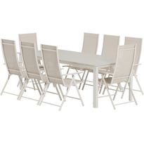 Ruokailuryhmä ulos Venture Home, beige Levels-pöytä 229x100cm + 8 beigeä Levanzo-tuolia