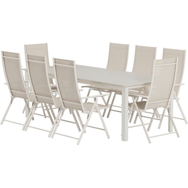 Ruokailuryhmä ulos Venture Home, beige Levels-pöytä 229x100cm + 8 beigeä Levanzo-tuolia