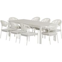 Ruokailuryhmä ulos Venture Home, beige Levels-pöytä 229x100cm + 8 beigeä Paros-tuolia