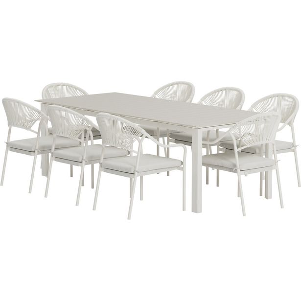 Ruokailuryhmä ulos Venture Home, beige Levels-pöytä 229x100cm + 8 beigeä Paros-tuolia