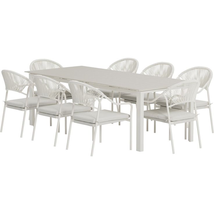 Ruokailuryhmä ulos Venture Home, beige Levels-pöytä 229x100cm + 8 beigeä Paros-tuolia