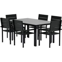 Ruokailuryhmä ulos Venture Home, musta Levels-pöytä 160x100cm + 6 mustaa Levels-tuolia