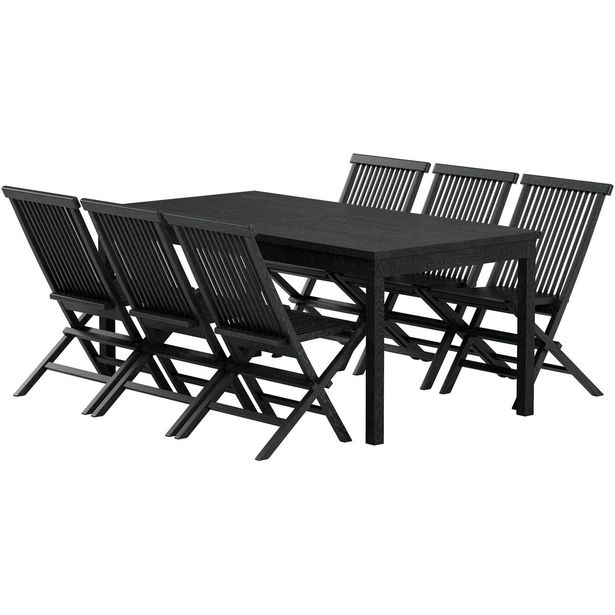 Ruokailuryhmä ulos Venture Home, musta Kenya-pöytä 180x90cm + 6 mustaa Kenya-tuolia