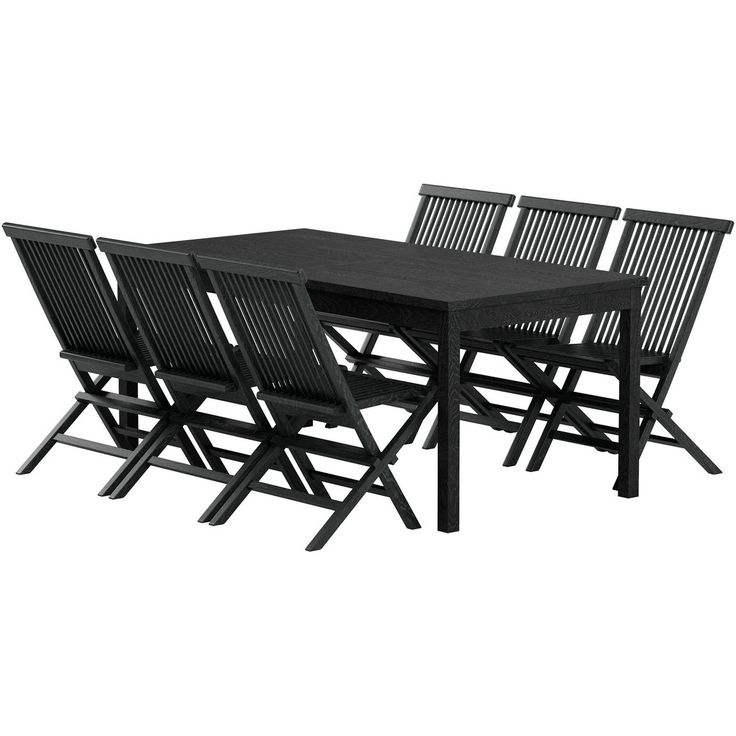 Ruokailuryhmä ulos Venture Home, musta Kenya-pöytä 180x90cm + 6 mustaa Kenya-tuolia