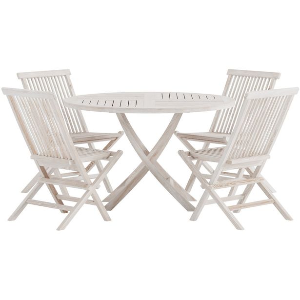 Ruokailuryhmä ulos Venture Home, Kenya-pöytä Ø120cm + 4 Kenya-tuolia, valkokuultava