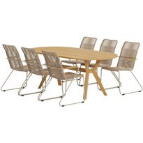Ruokailuryhmä ulos Venture Home, luonnollisenvärinen Kenya-pöytä 200x90cm + 6 beigeä Bois-tuolia
