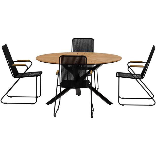 Ruokailuryhmä ulos Venture Home, musta Mexico-pöytä Ø140cm + 4 mustaa Bois-tuolia