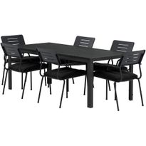 Ruokailuryhmä ulos Venture Home, musta Mirko-pöytä 205x90cm + 6 mustaa Nicke-tuolia