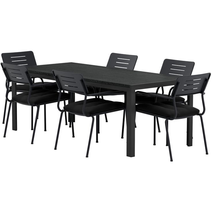 Ruokailuryhmä ulos Venture Home, musta Mirko-pöytä 205x90cm + 6 mustaa Nicke-tuolia