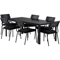 Ruokailuryhmä ulos Venture Home, musta Break-pöytä 205x90cm + 6 mustaa Nicke-tuolia
