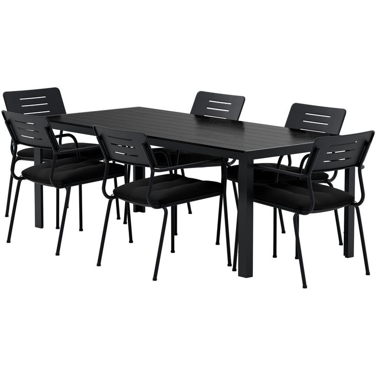 Ruokailuryhmä ulos Venture Home, musta Break-pöytä 205x90cm + 6 mustaa Nicke-tuolia