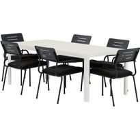 Ruokailuryhmä ulos Venture Home, beige Mirko-pöytä 205x90cm + 6 mustaa Nicke-tuolia