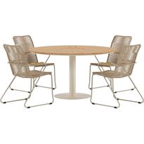 Ruokailuryhmä ulos Venture Home, beige Croft-pöytä + 4 beigeä Bois-tuolia
