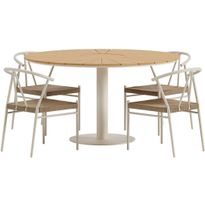 Ruokailuryhmä ulos Venture Home, beige Croft-pöytä Ø120cm + 4 beigeä Alfons-tuolia