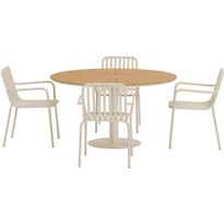 Ruokailuryhmä ulos Venture Home, beige Croft-pöytä Ø120cm + 4 beigeä Peking-tuolia