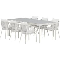 Ruokailuryhmä ulos Venture Home, beige Lino-pöytä 220x100cm + 6 valkoista Linos-tuolia