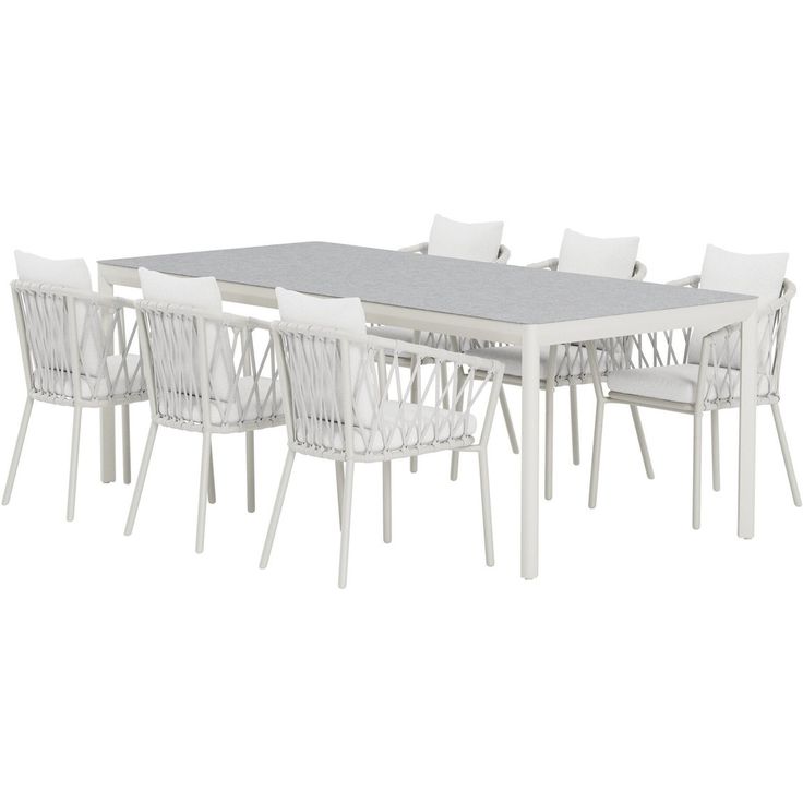 Ruokailuryhmä ulos Venture Home, beige Lino-pöytä 220x100cm + 6 valkoista Linos-tuolia