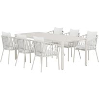 Ruokailuryhmä ulos Venture Home, beige Giardini-pöytä 200x90cm + 6 valkoista Linos-tuolia