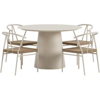 Ruokailuryhmä ulos Venture Home, beige Lanzo-pöytä Ø120cm + 4 beigeä Alfons-tuolia