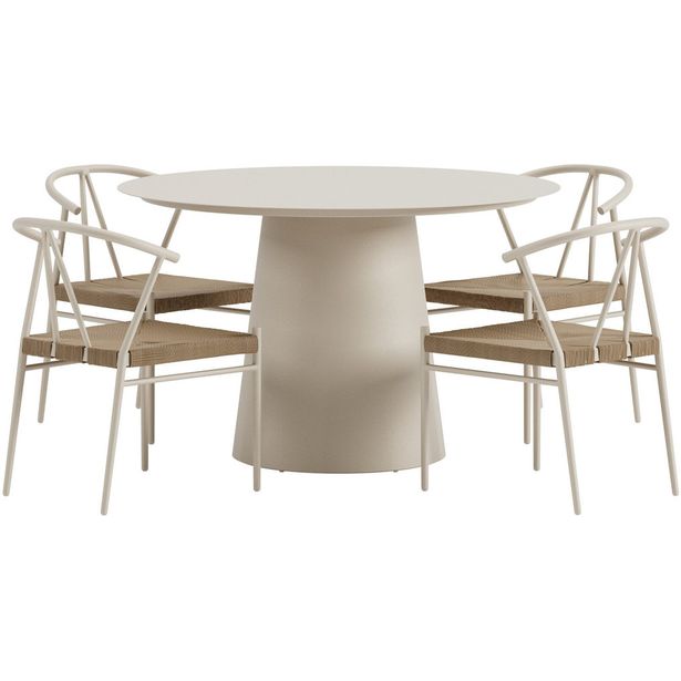 Ruokailuryhmä ulos Venture Home, beige Lanzo-pöytä Ø120cm + 4 beigeä Alfons-tuolia
