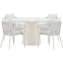 Ruokailuryhmä ulos Venture Home, beige Lanzo-pöytä Ø120cm + 4 valkoista Linos-tuolia