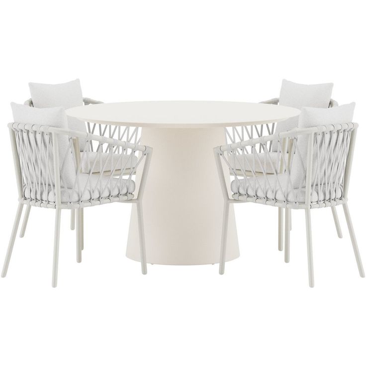 Ruokailuryhmä ulos Venture Home, beige Lanzo-pöytä Ø120cm + 4 valkoista Linos-tuolia