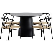 Ruokailuryhmä ulos Venture Home, musta Lanzo-pöytä Ø120cm + 4 mustaa Alfons-tuolia