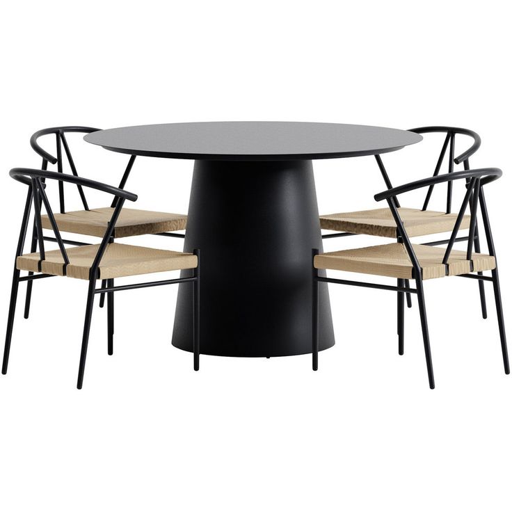 Ruokailuryhmä ulos Venture Home, musta Lanzo-pöytä Ø120cm + 4 mustaa Alfons-tuolia