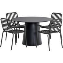 Ruokailuryhmä ulos Venture Home, musta Lanzo-pöytä Ø120cm + 4 mustaa Peking-tuolia