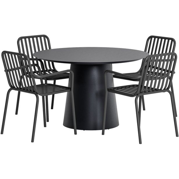 Ruokailuryhmä ulos Venture Home, musta Lanzo-pöytä Ø120cm + 4 mustaa Peking-tuolia