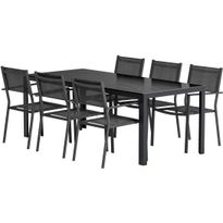 Ruokailuryhmä ulos Venture Home, musta Break-pöytä 205x90cm + 6 mustaa Copacabana-tuolia