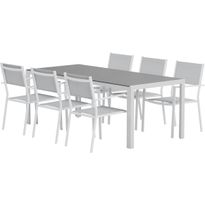 Ruokailuryhmä ulos Venture Home, harmaa Break-pöytä 205x90cm + 6 harmaata Copacabana-tuolia