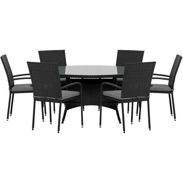 Ruokailuryhmä ulos Venture Home, musta Volta-pöytä Ø150cm + 6 mustaa Anna-tuolia