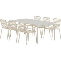 Ruokailuryhmä ulos Venture Home, beige Borneo-pöytä 200x100cm + 6 beigeä Peking-tuolia