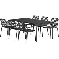 Ruokailuryhmä ulos Venture Home, musta Borneo-pöytä 200x100cm + 6 mustaa Peking-tuolia