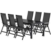 Ruokailuryhmä ulos Venture Home, musta Break-pöytä 205x90cm + 6 mustaa Albany-tuolia
