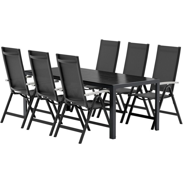 Ruokailuryhmä ulos Venture Home, musta Break-pöytä 205x90cm + 6 mustaa Albany-tuolia